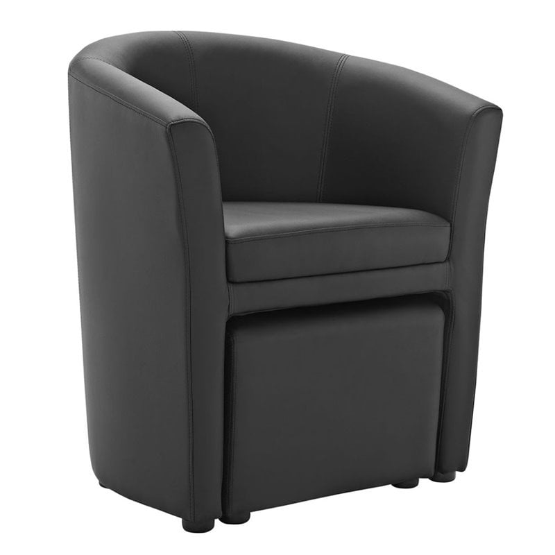 Modway Divulge Modern Faux Leather Armchair and Ottoman in Black