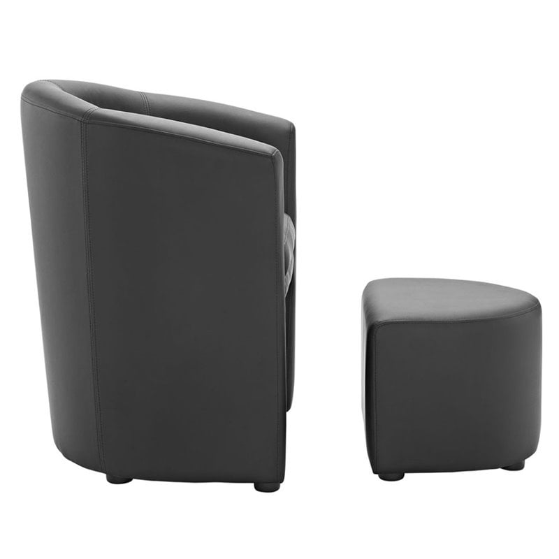 Modway Divulge Modern Faux Leather Armchair and Ottoman in Black