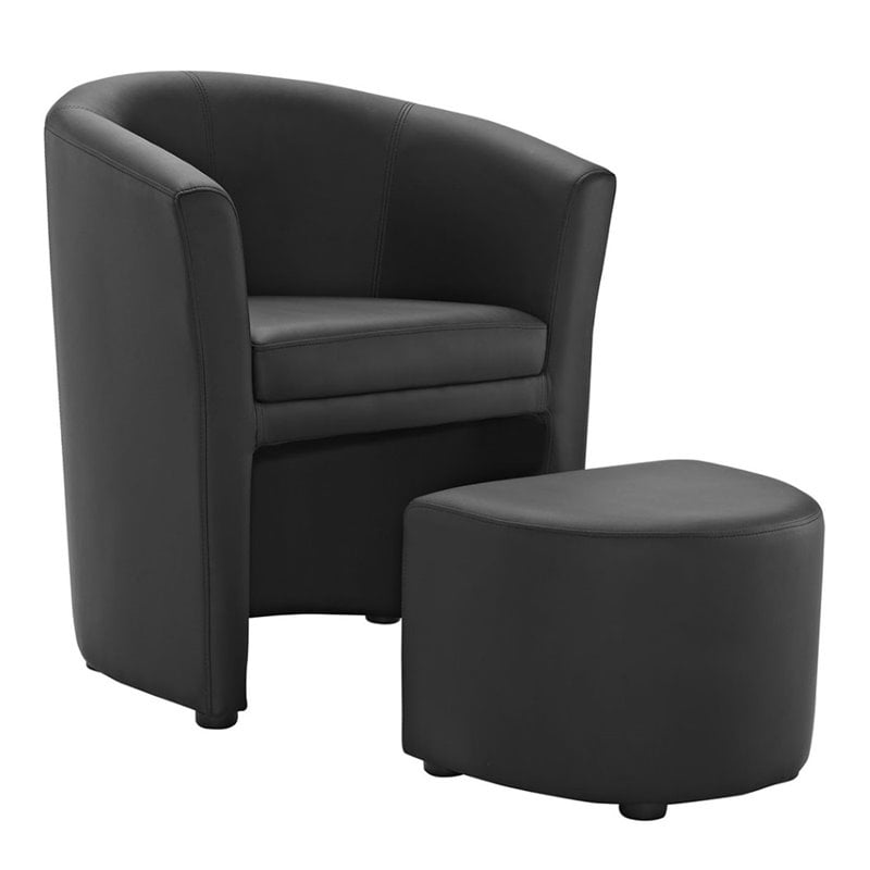 Modway Divulge Modern Faux Leather Armchair and Ottoman in Black