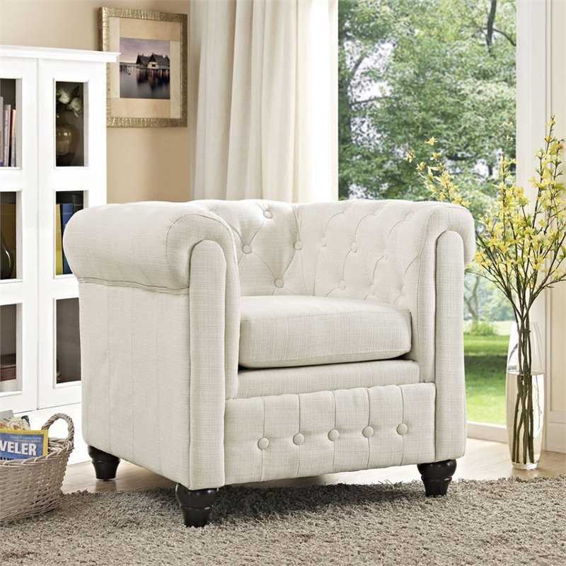 Earl Upholstered Fabric Armchair in Beige