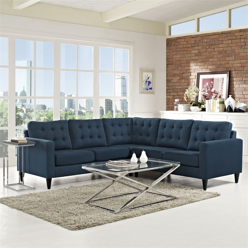 Modway Empress Upholstered Fabric Corner Sectional Sofa in Azure Blue