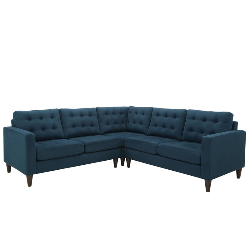 Modway Empress Upholstered Fabric Corner Sectional Sofa in Azure Blue