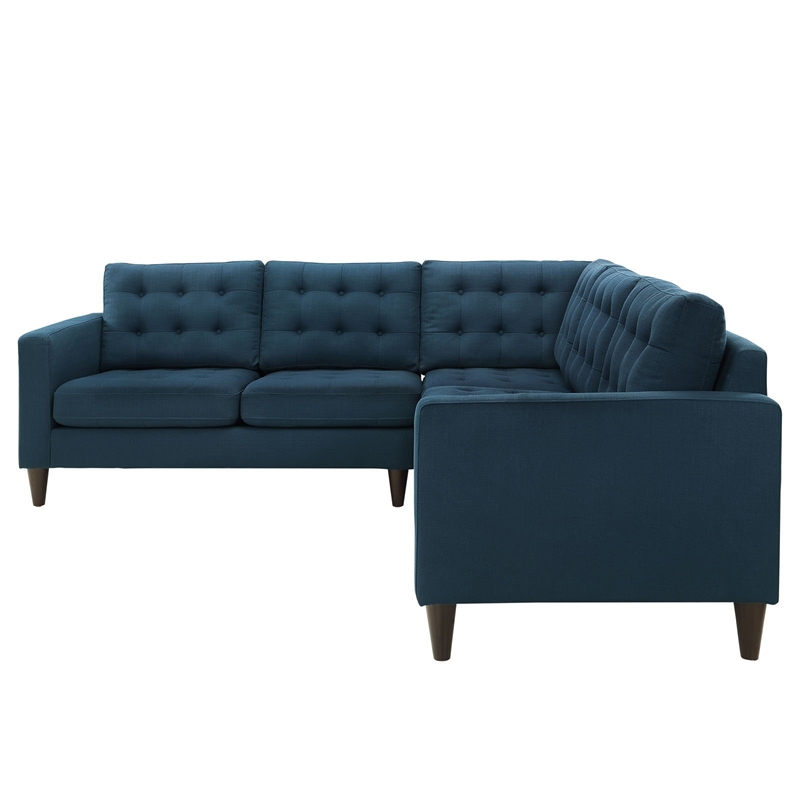 Modway Empress Upholstered Fabric Corner Sectional Sofa in Azure Blue
