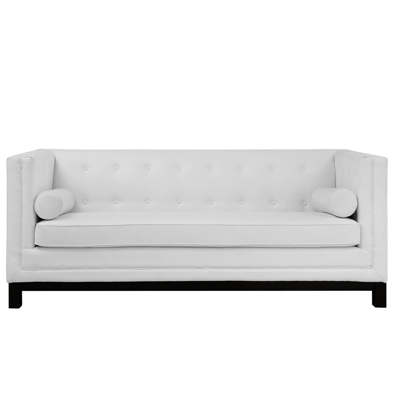 Modway Imperial Modern Bonded Leather Tufted Sofa in White Finish