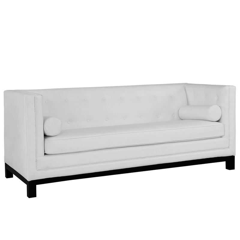 Modway Imperial Modern Bonded Leather Tufted Sofa in White Finish
