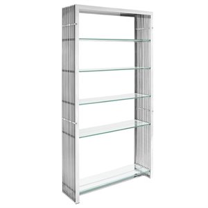 modway gridiron 5 shelf steel bookcase in silver