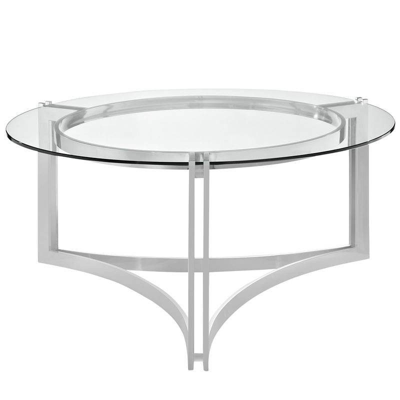 Modway Signet Modern Glass and Steel Coffee Table in Silver Finish