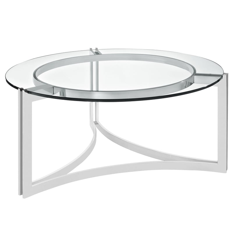 Modway Signet Modern Glass and Steel Coffee Table in Silver Finish
