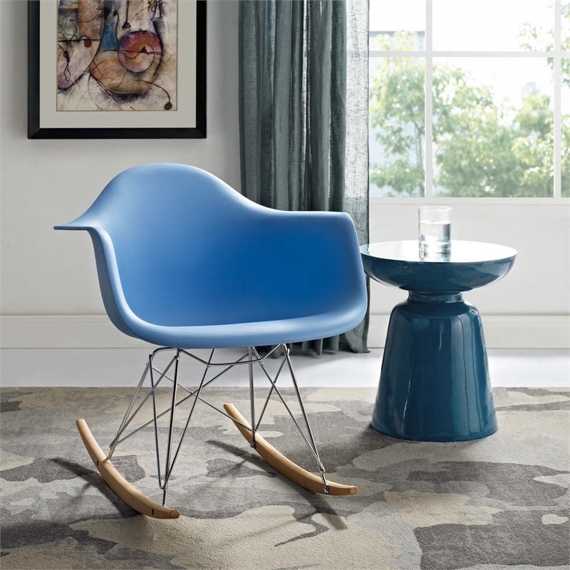 Modway Rocker Modern Plastic Rocker Lounge Chair in Blue Finish
