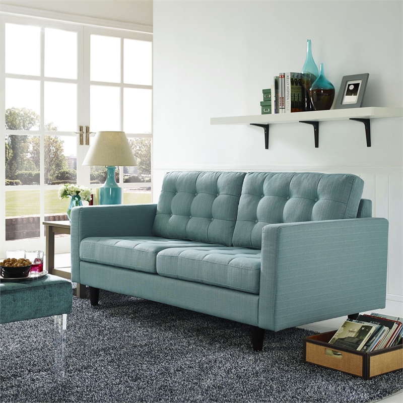 Modway Empress Modern Upholstered Fabric Loveseat in Laguna Blue