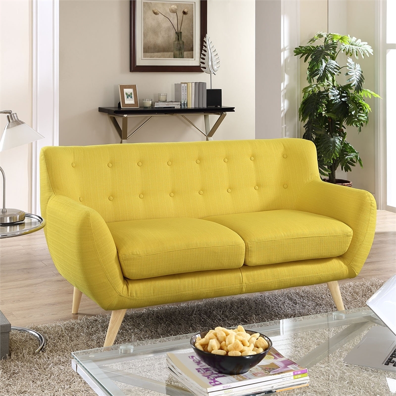 Modway Remark Modern Upholstered Fabric Loveseat in Sunny Yellow