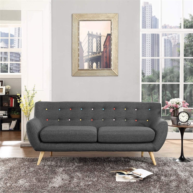 Modway Remark Modern Upholstered Fabric & Wood Tufted Sofa in Gray