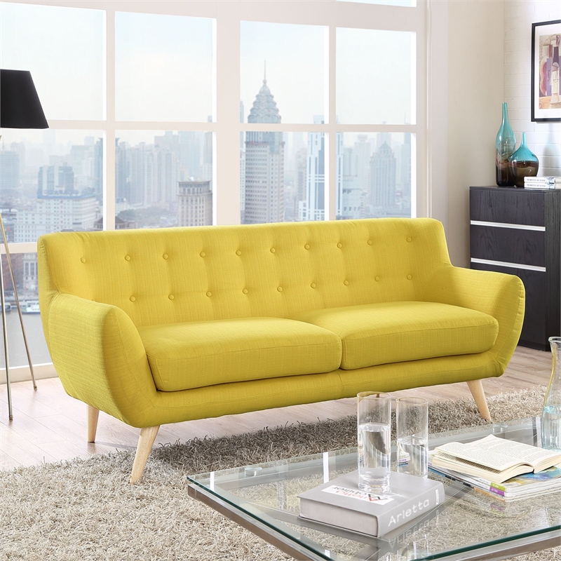 Modway Remark Modern Upholstered Fabric Sofa in Sunny Yellow