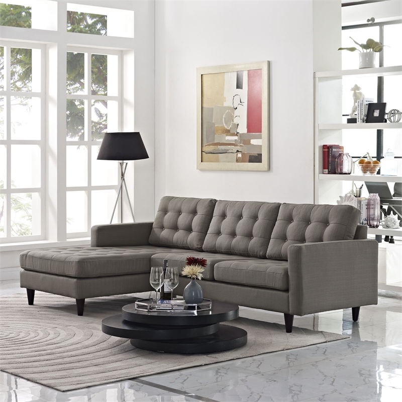 Modway Empress Upholstered Fabric Left-Facing Sectional Sofa in Granite Gray