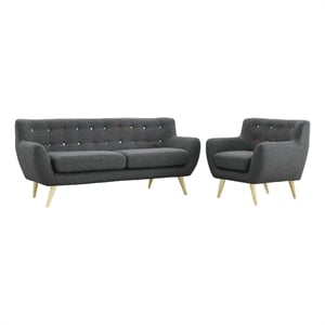 Modway Remark 2-Piece Fabric and Rubberwood Living Room Set in Gray