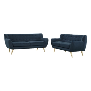 Modway Remark 2-Piece Polyester Fabric Rubberwood Living Room Set in Azure Blue