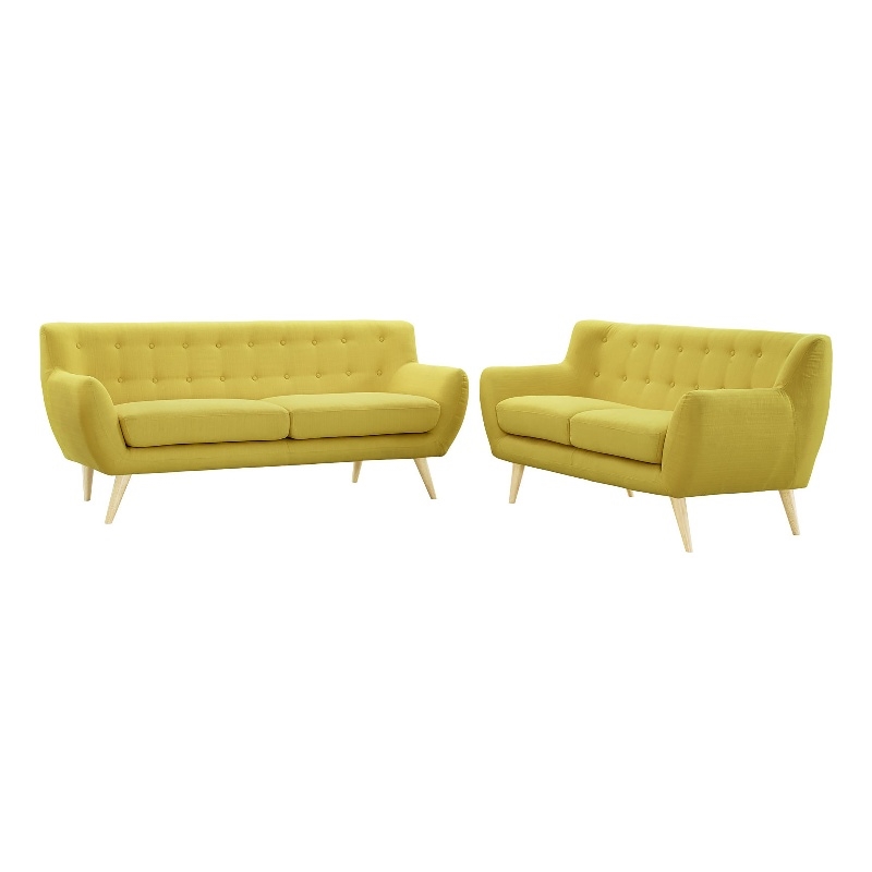 Modway Remark 2-Piece Fabric and Rubberwood Living Room Set in Sunny Yellow