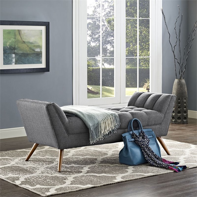 Modway Response Medium Modern Finely Upholstered Fabric Bench in Gray