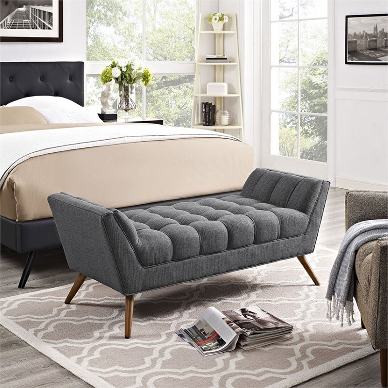 Modway Response Medium Modern Finely Upholstered Fabric Bench in Gray