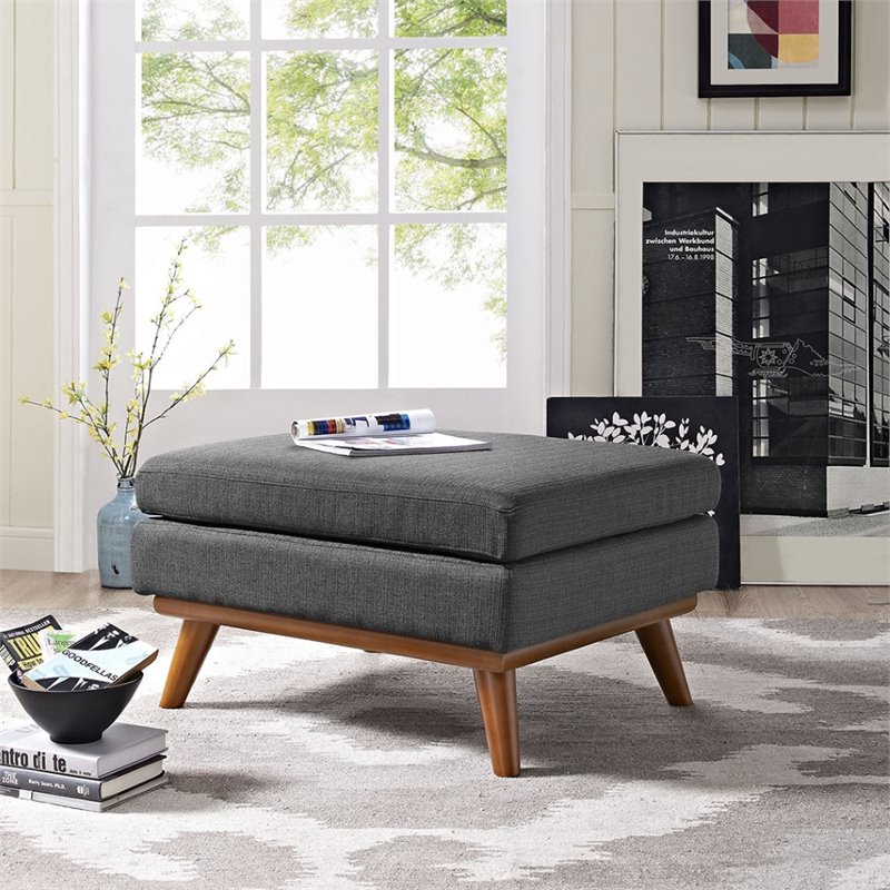 Modway Engage Upholstered Polyester Fabric and Wood Ottoman in Gray