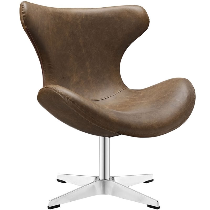 Modway Helm Faux Leather Swivel Accent Chair in Brown Cymax Business