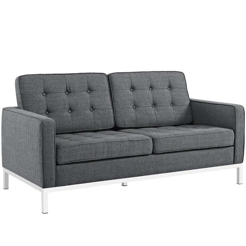 Modway Loft Stainless Steel and Upholstered Fabric Loveseat in Gray