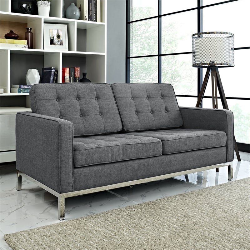 Modway Loft Stainless Steel and Upholstered Fabric Loveseat in Gray