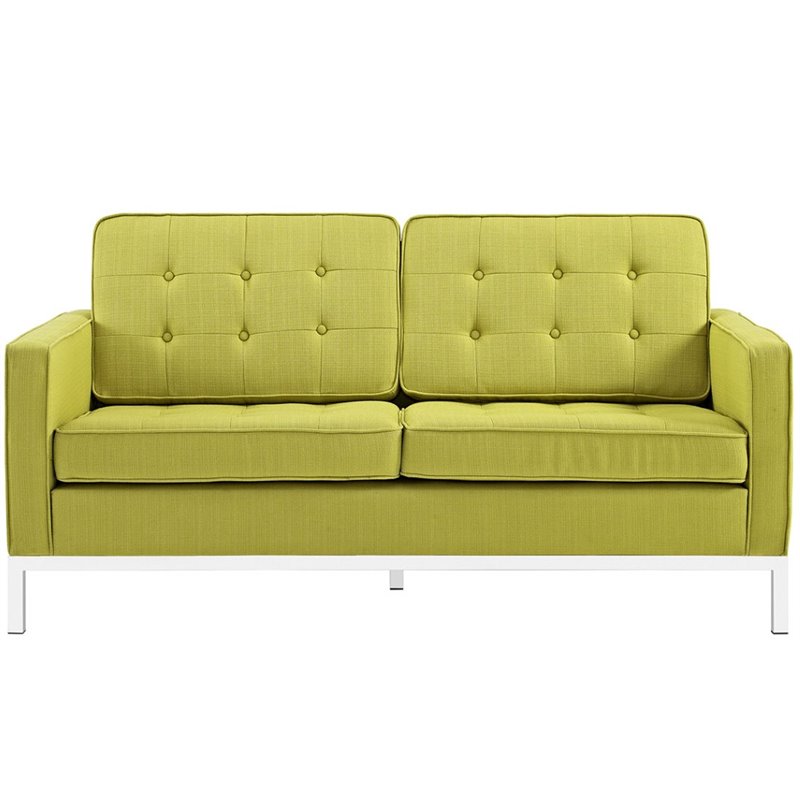 Modway Loft Upholstered Fabric Mid-Century Modern Loveseat in Wheatgrass