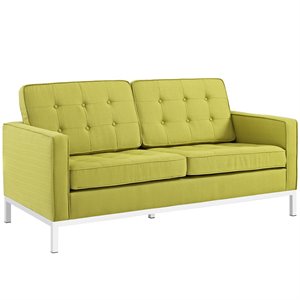 Modway Loft Upholstered Fabric Mid-Century Modern Loveseat in Wheatgrass