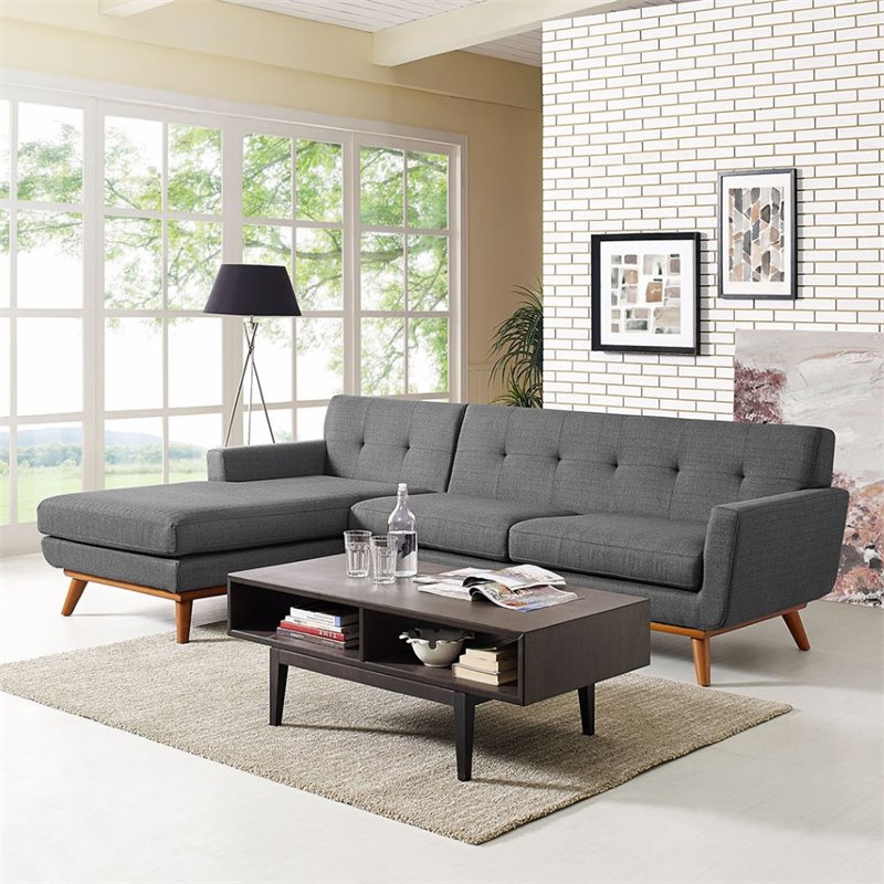 Modway Engage Left-Facing Upholstered Fabric Sectional Sofa in Gray