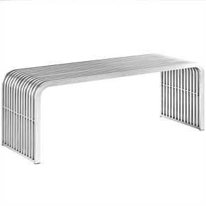 Modway Pipe 47&quot Modern Style Stainless Steel Bench in Silver