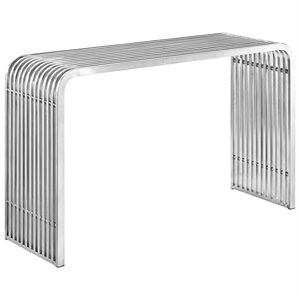 modway pipe metal console table in silver