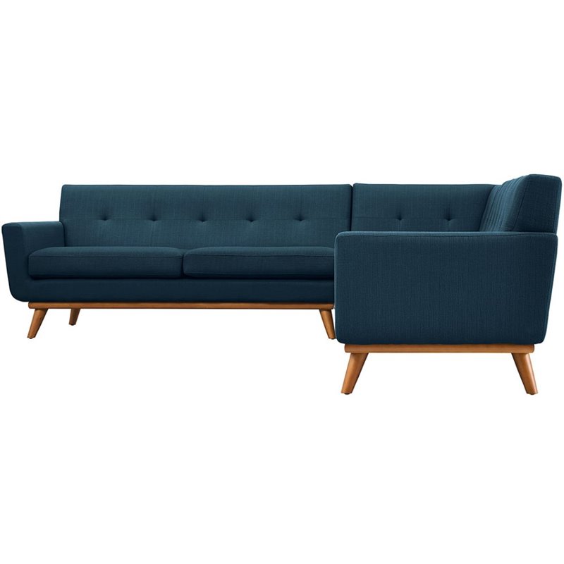 Modway Engage L-Shaped Upholstered Fabric Sectional Sofa in Azure Blue