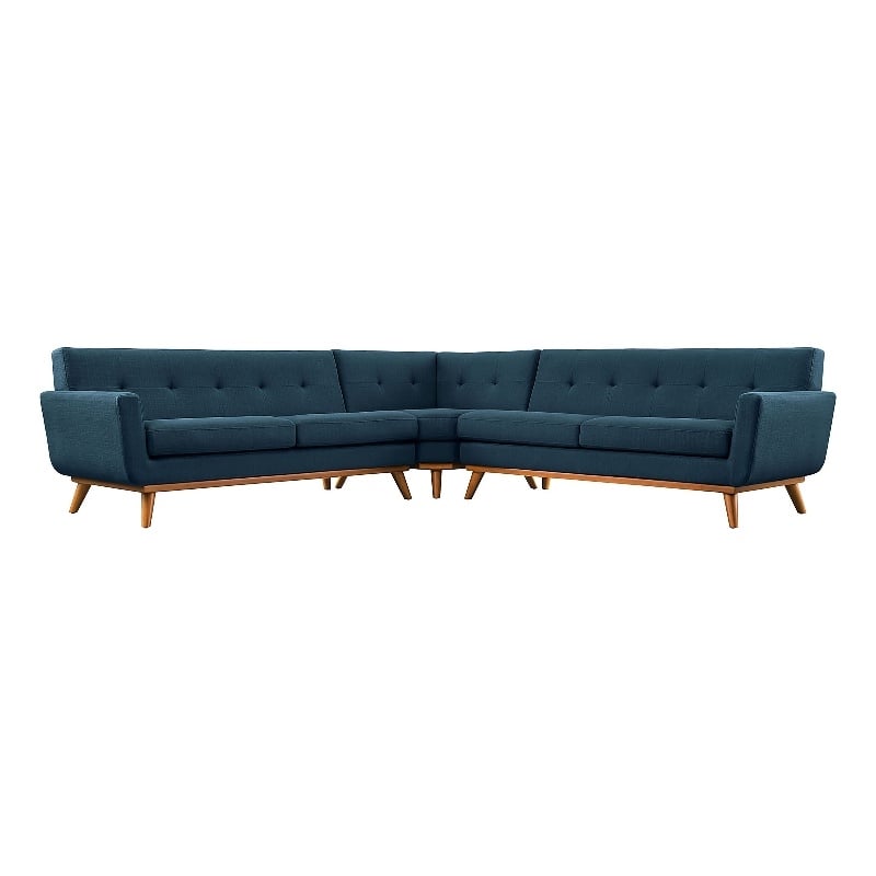 Modway Engage L-Shaped Upholstered Fabric Sectional Sofa in Azure Blue