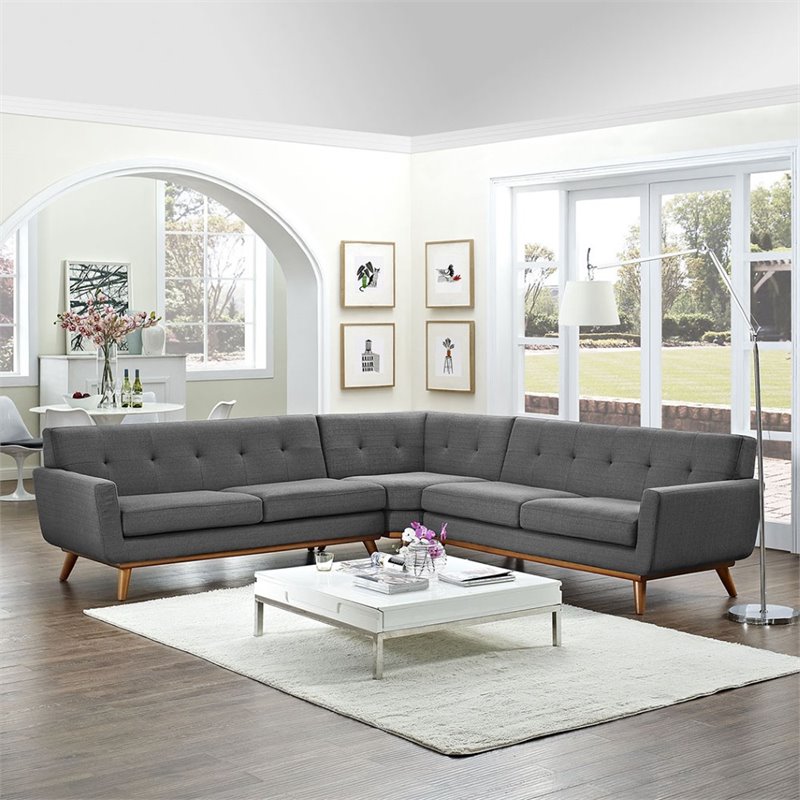 Modway Engage L-Shaped Upholstered Fabric Sectional Sofa in Gray