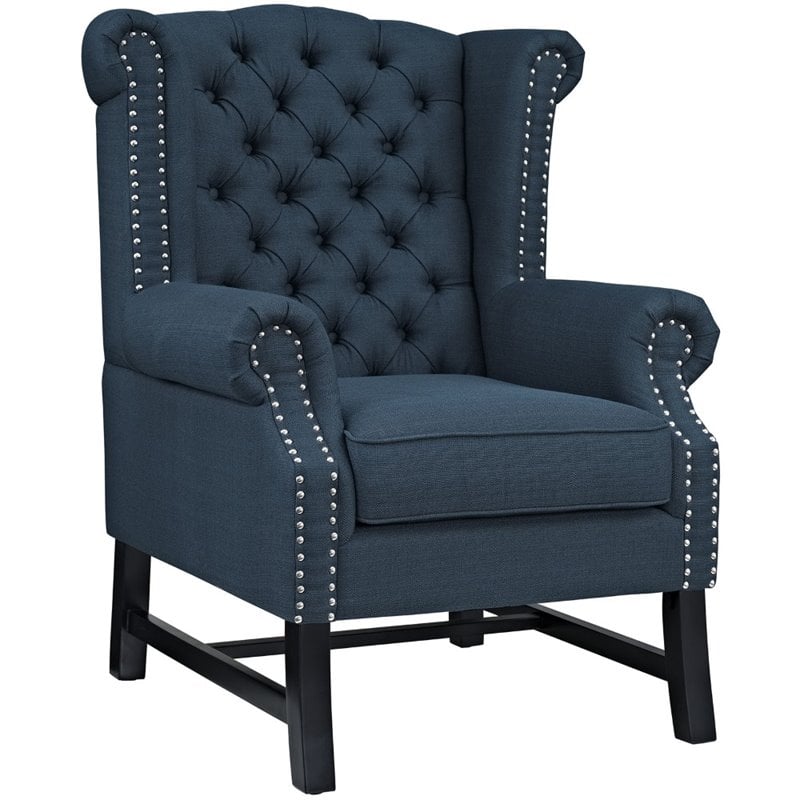 Steer Upholstered Fabric Armchair in Azure