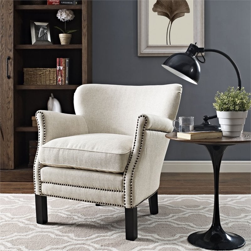 Modway Key Fabric Upholstered Accent Chair in Sand