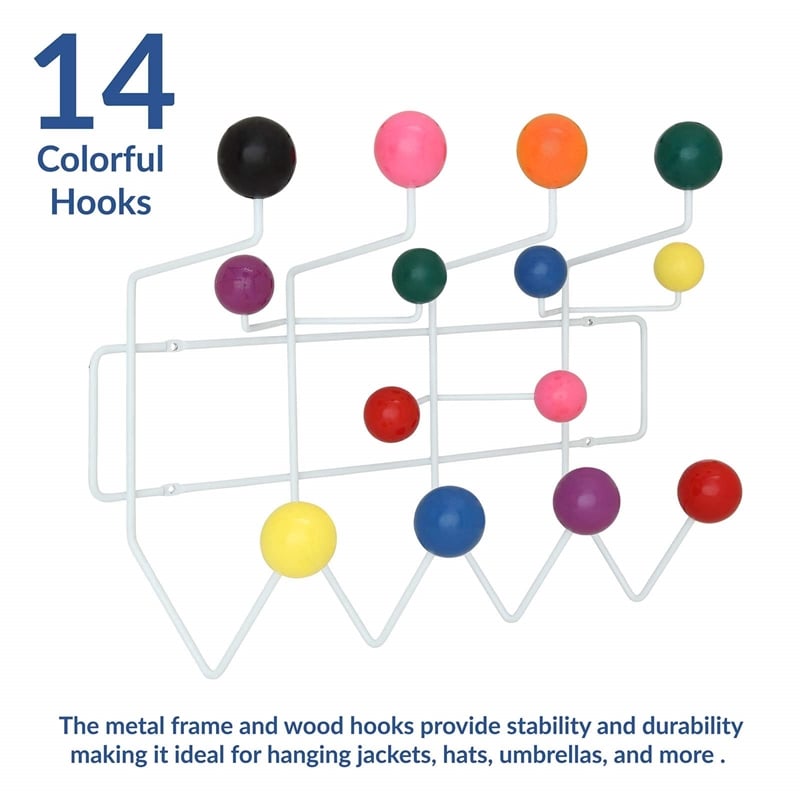 Modway Gumball Modern Wood Iron and Steel Coat Rack in Multi-Color