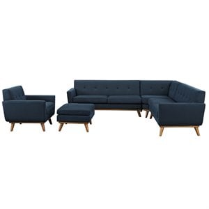 Modway Engage 5-Piece Fabric and Rubberwood Living Room Set in Azure Blue