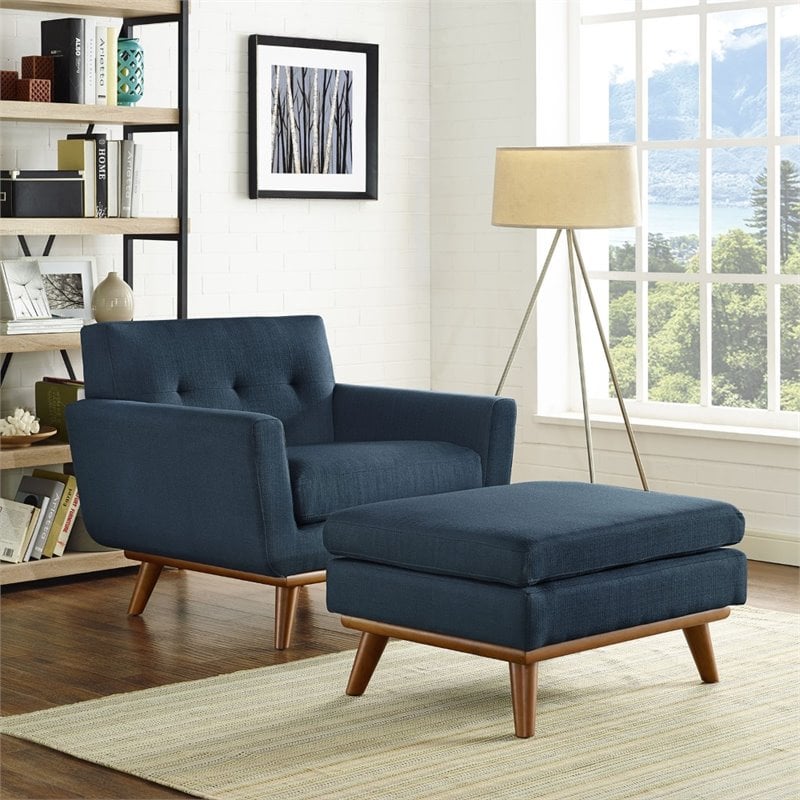Modway Engage 2-Piece Fabric and Rubberwood Armchair and Ottoman in Azure