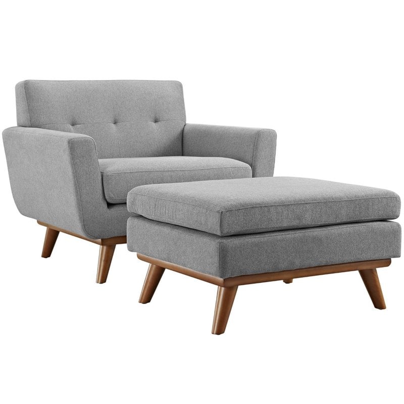 Modway Engage 2-Piece Fabric and Rubberwood Armchair and Ottoman - Gray