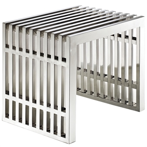 Modway Gridiron 17&quot Small Modern Stainless Steel Bench in Silver