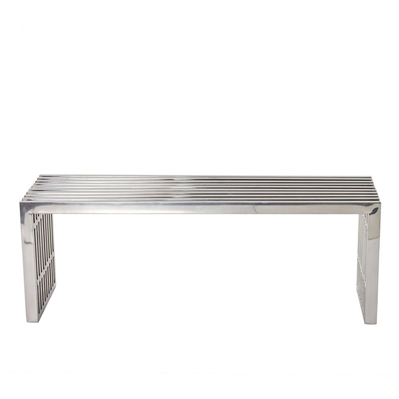 Modway Gridiron Medium Modern Style Stainless Steel Bench in Silver