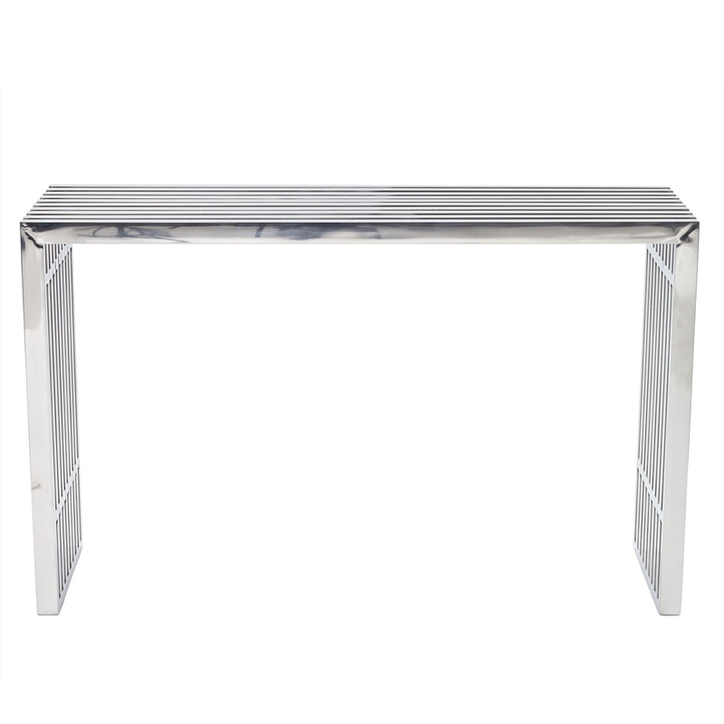 Modway Gridiron Modern Stainless Steel Console Table in Silver