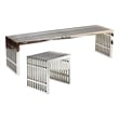Modway Gridiron Modern Style Stainless Steel Benches in Silver (Set of 2)