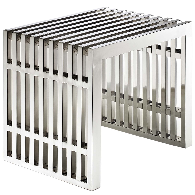 Modway Gridiron Modern Style Stainless Steel Benches in Silver (Set of 2)