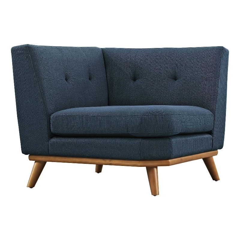 Modway Engage Upholstered Fabric and Wood Corner Chair in Azure Blue