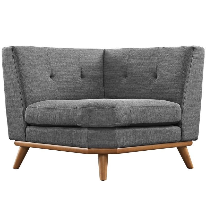 Modway Engage Upholstered Fabric and Wood Corner Chair in Gray