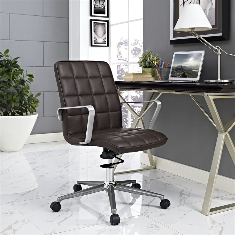 Modway Tile Faux Leather Swivel Office Chair in Brown
