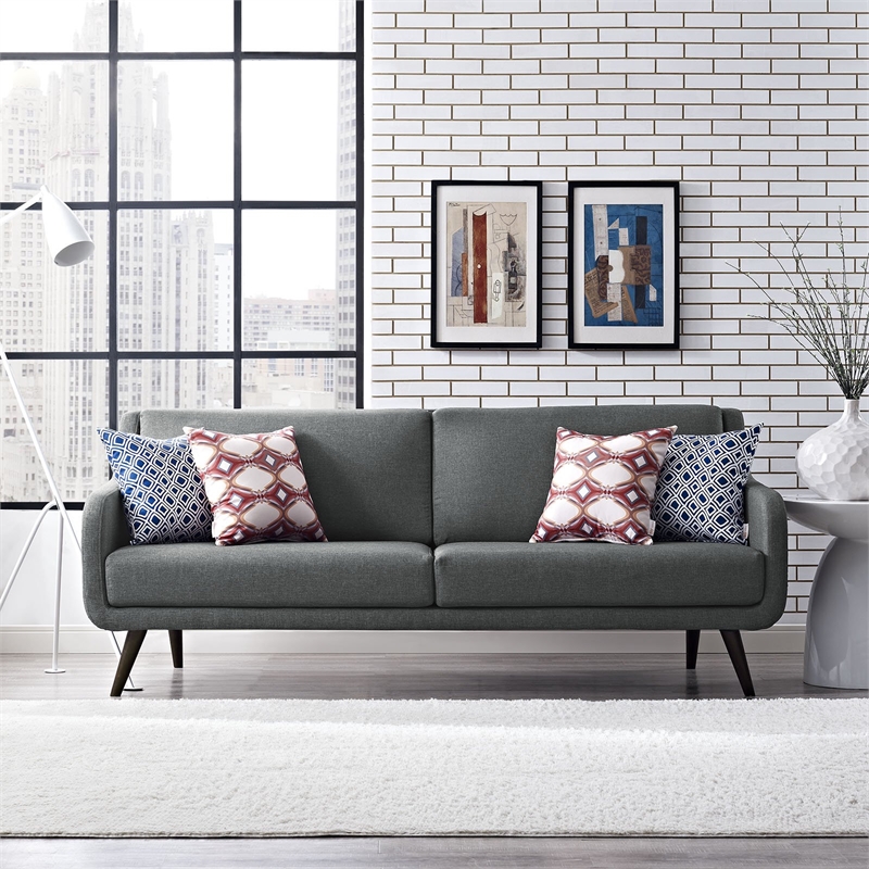 Modway Verve Upholstered Polyester Fabric and Rubberwood Sofa in Gray